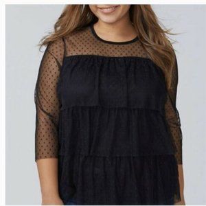 Lane Bryant Dot Mesh Ruffle Top Black NWT Size 22/